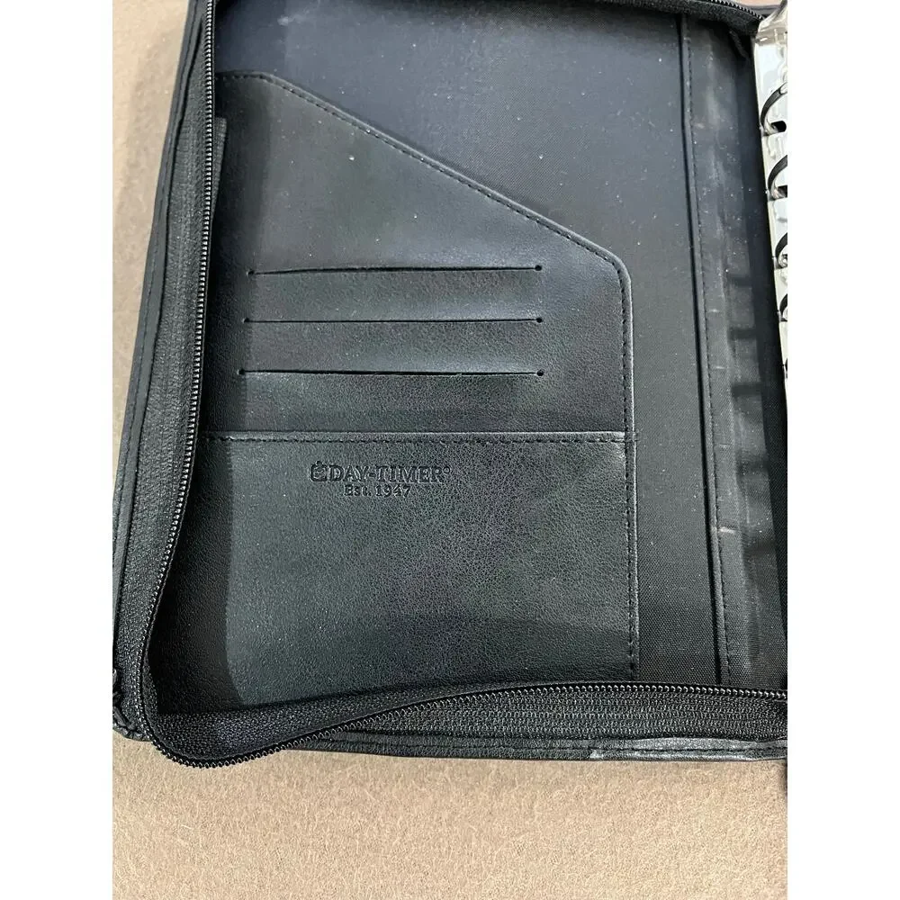 Daytimer Brief Case Style Black Faux Leather & Fabric Zippered Planner Cover